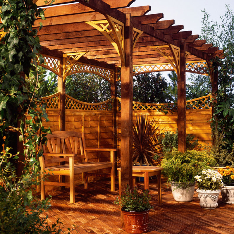 Pergola Decking area with a Garden Bench