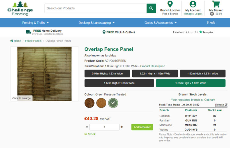 Website image showing ordering Overlap fence panel from challenge fencing
