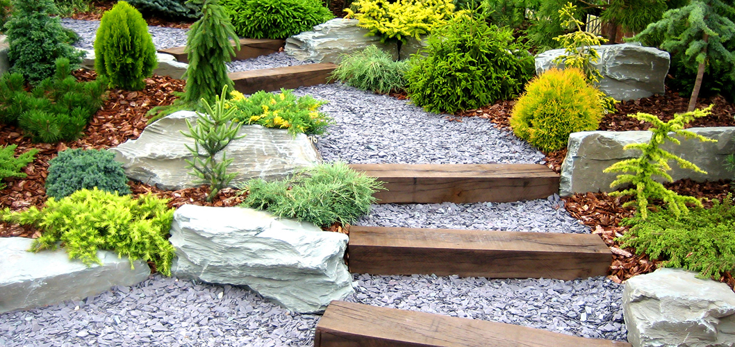 Railway Sleepers used as Steps in a garden