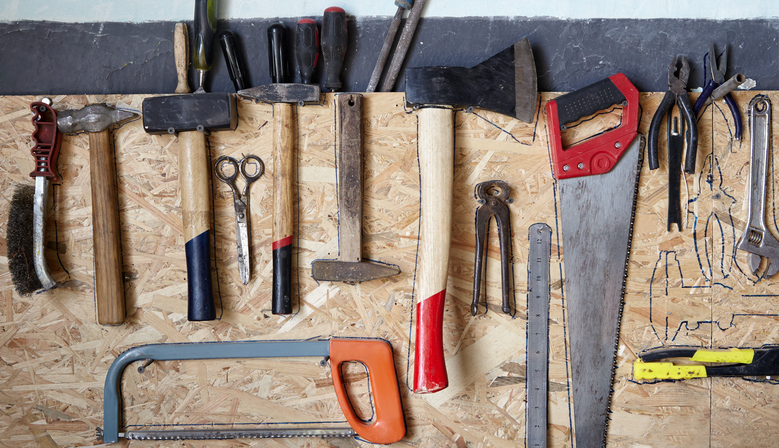 old tools, hanging on rack magnet space maximise