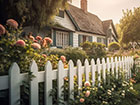 A classic looking cottage with a white picket palisade fence