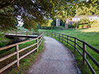 Stake and rail fencing either side to a public path